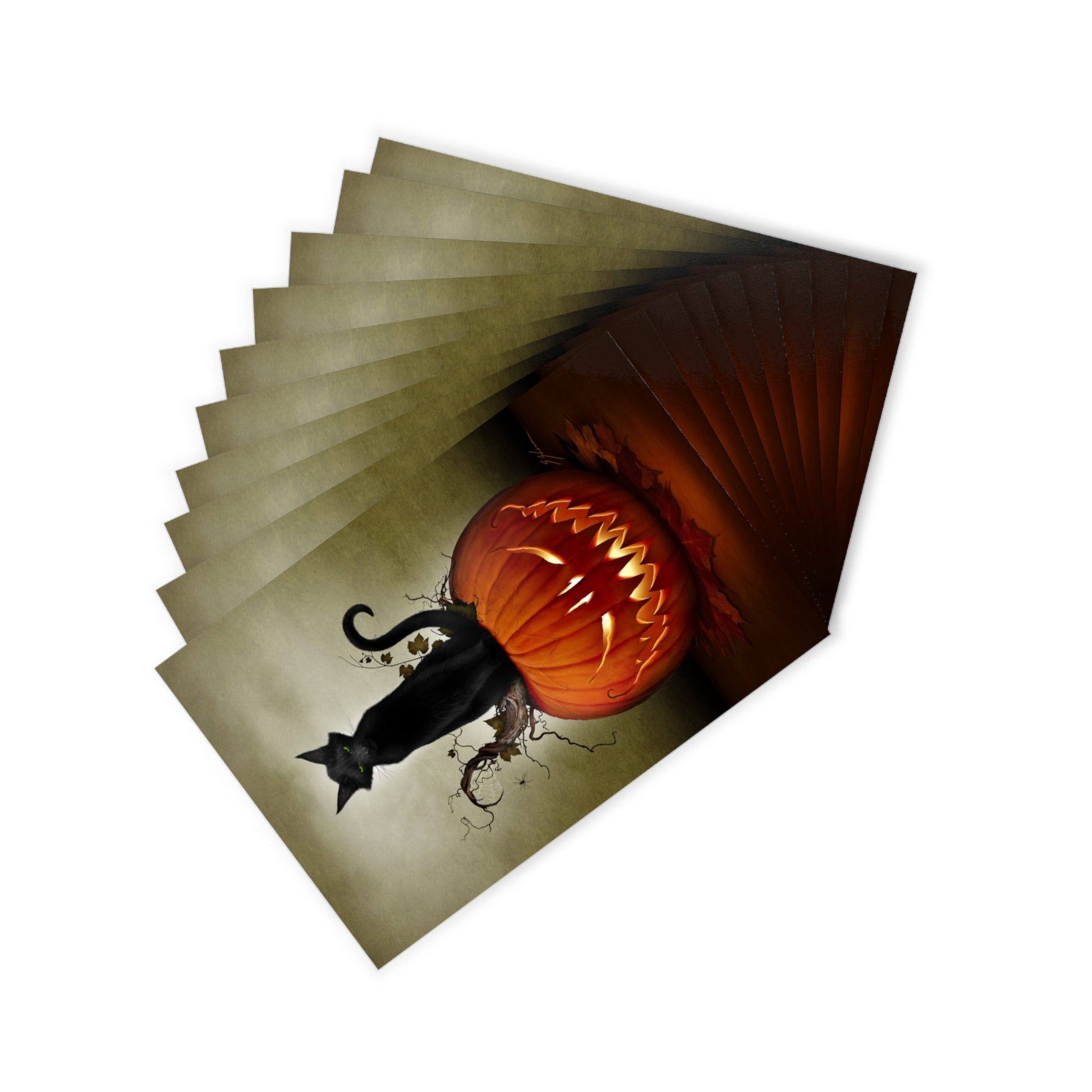 Cat O' Lantern postcard detail — semi-glossy print, original Halloween artwork by Mister Sam Shearon