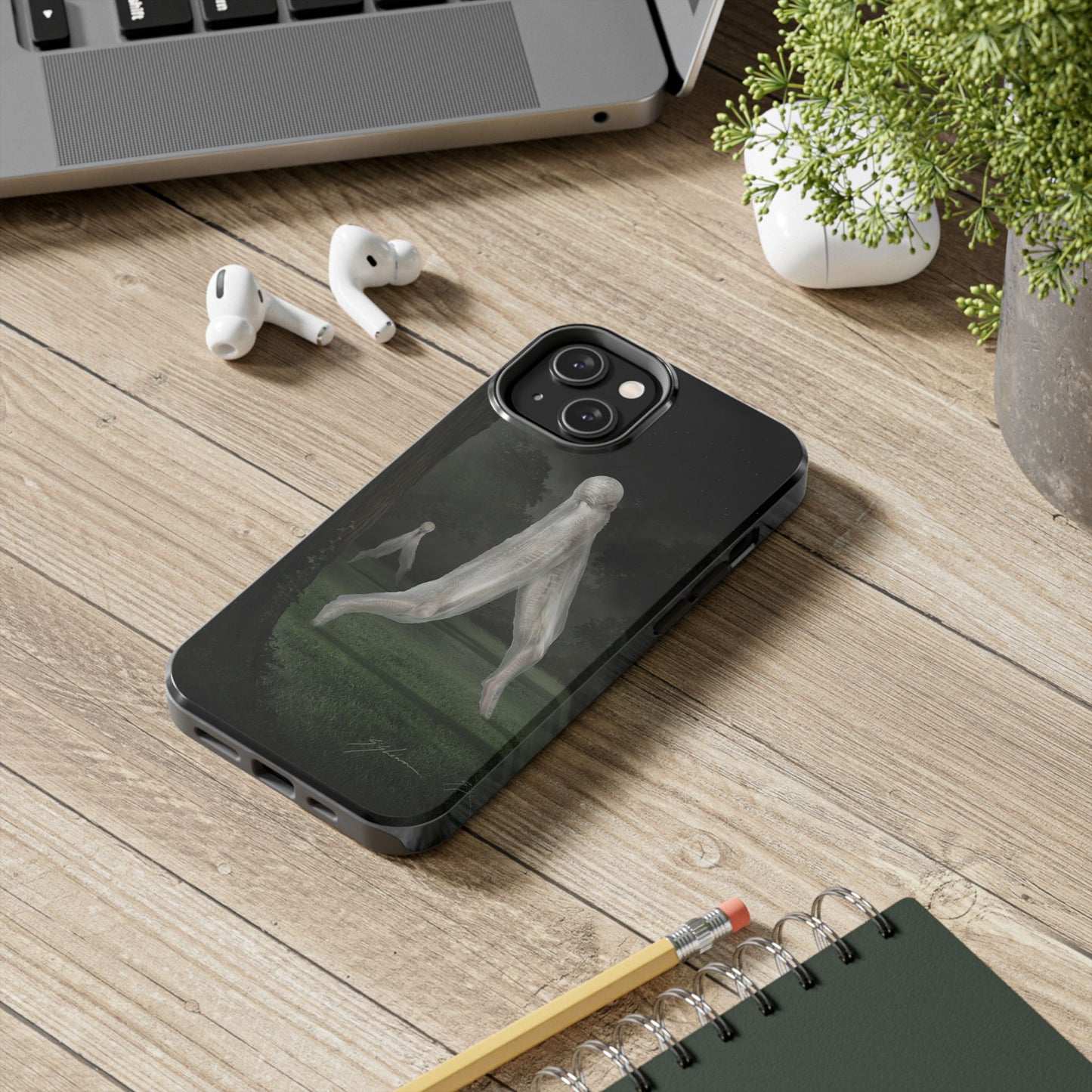 Nightcrawler phone case by Mister Sam Shearon — iPhone, Samsung, dark art, cryptid, creepypasta, paranormal, horror, human-made, non-AI. 