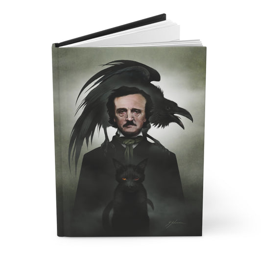 Edgar Allan Poe hardcover journal by Mister Sam Shearon — gothic dark art, The Raven, horror literature, human-made, non-AI. 