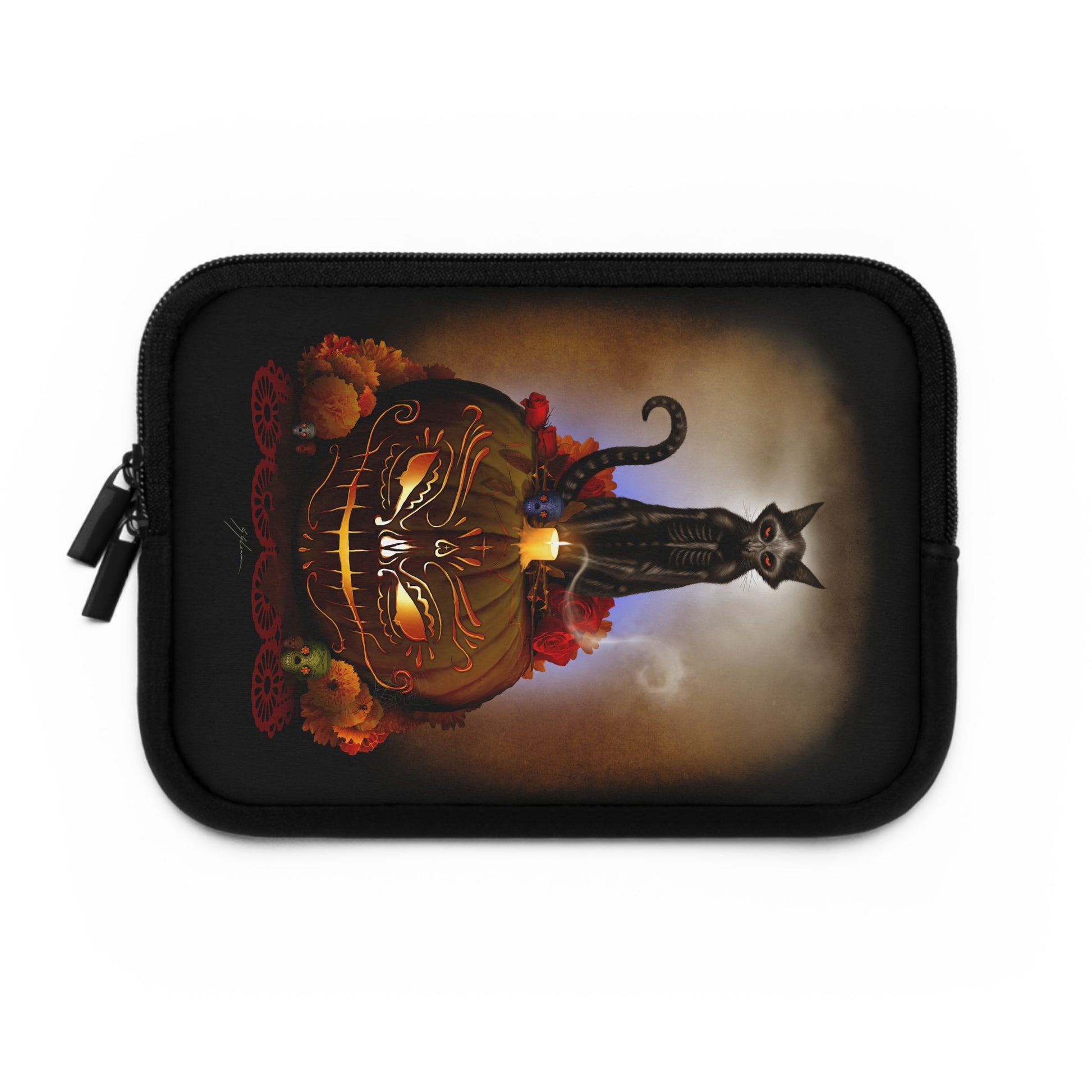 Día De Los Meowtos laptop sleeve 13" — Day of the Dead dark art by Mister Sam Shearon