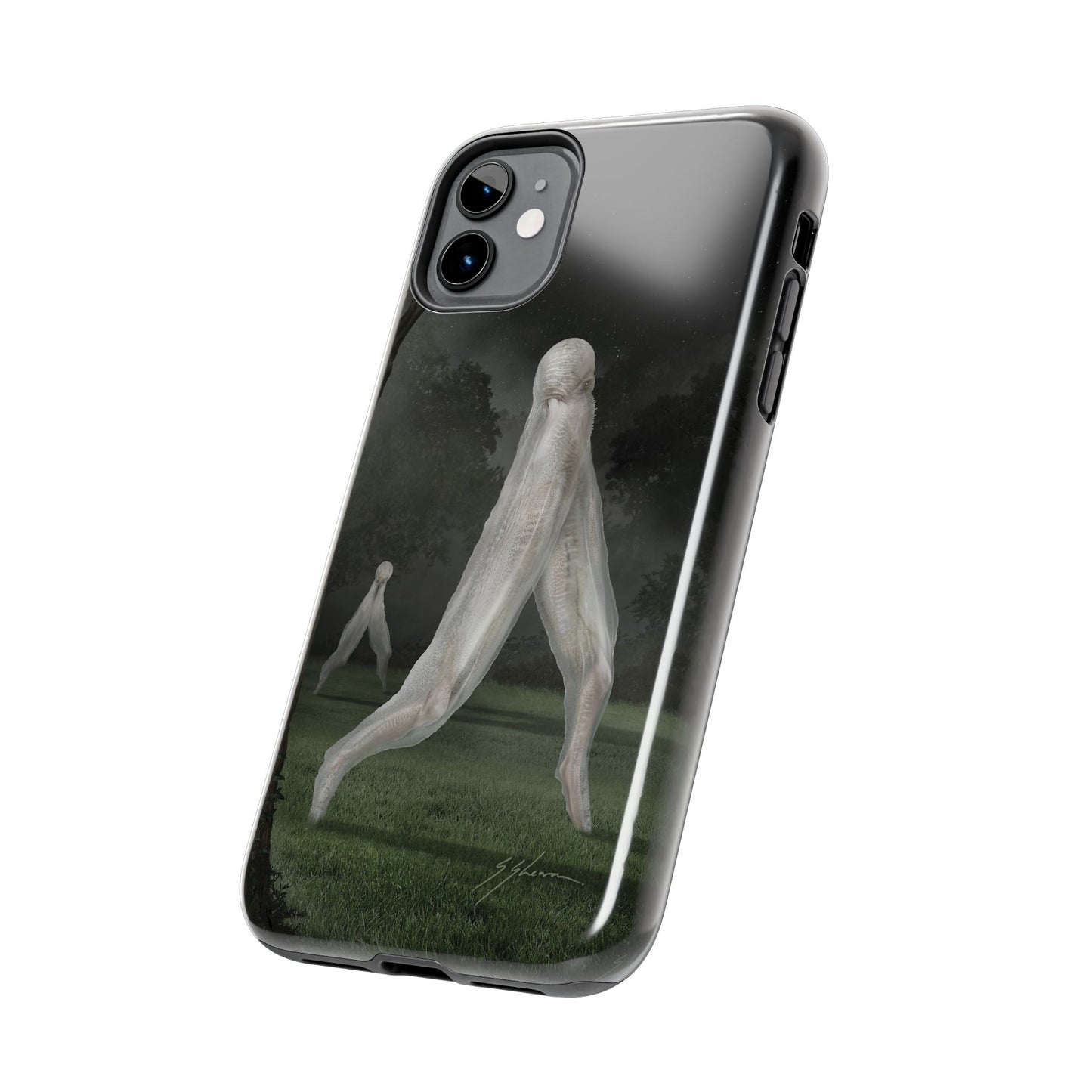 Nightcrawler phone case by Mister Sam Shearon — iPhone, Samsung, dark art, cryptid, creepypasta, paranormal, horror, human-made, non-AI. 