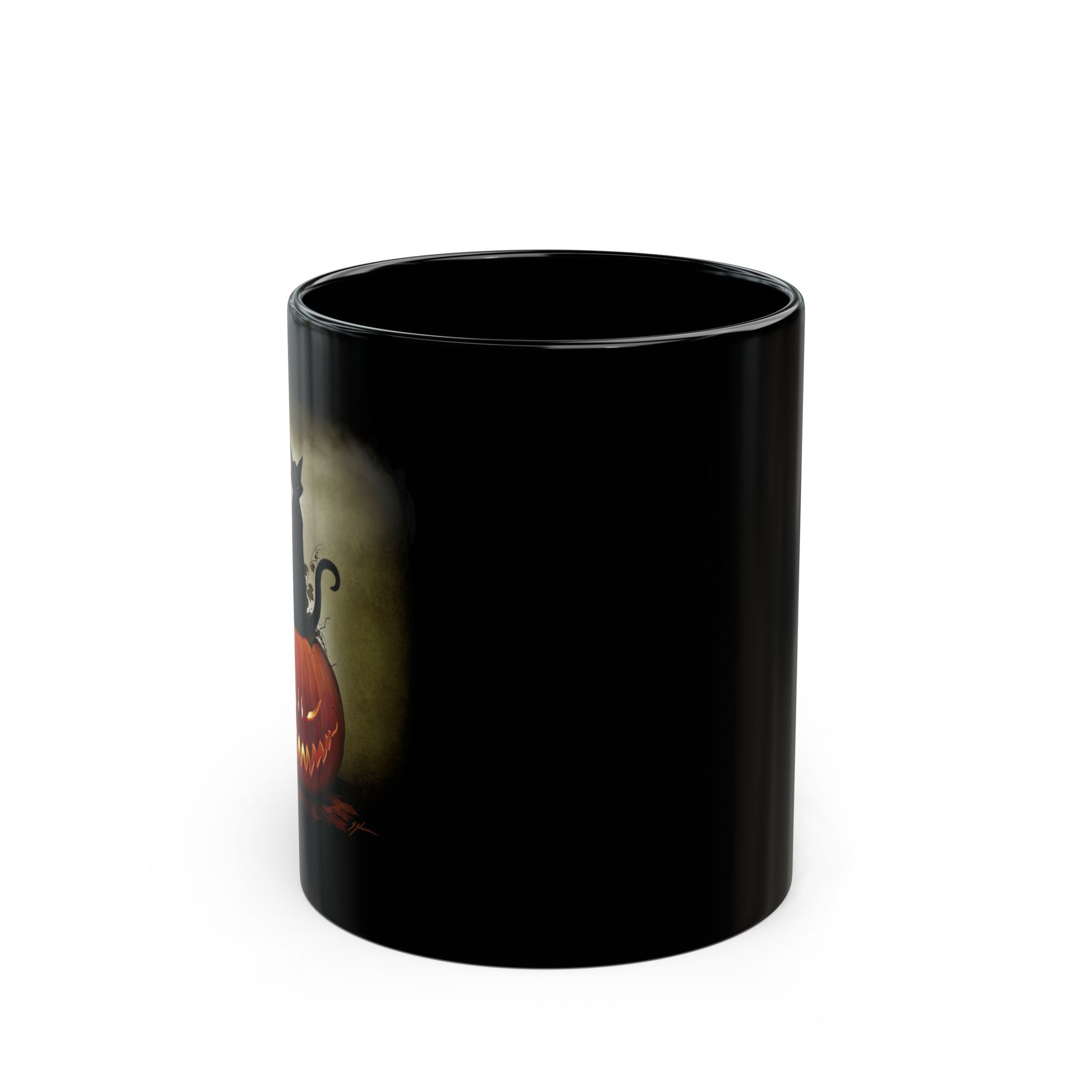 Cat O' Lantern Halloween gift mug — original black cat jack-o-lantern artwork by Mister Sam Shearon
