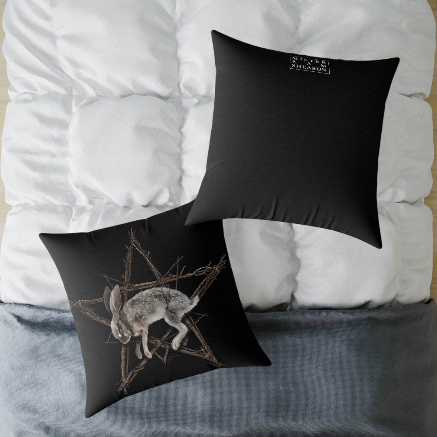 Fallen Star square pillow front view — dark art Halloween home decor by Mister Sam Shearon 