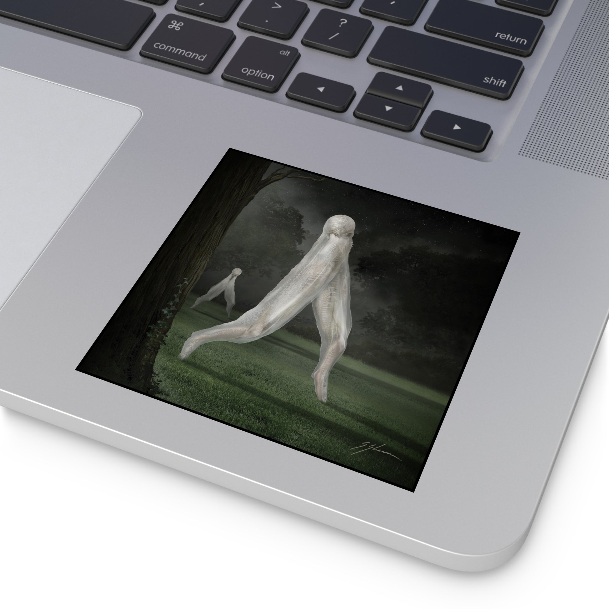 Nightcrawler square sticker by Mister Sam Shearon — dark art, cryptid, creepypasta, paranormal, horror, indoor outdoor, human-made, non-AI. 