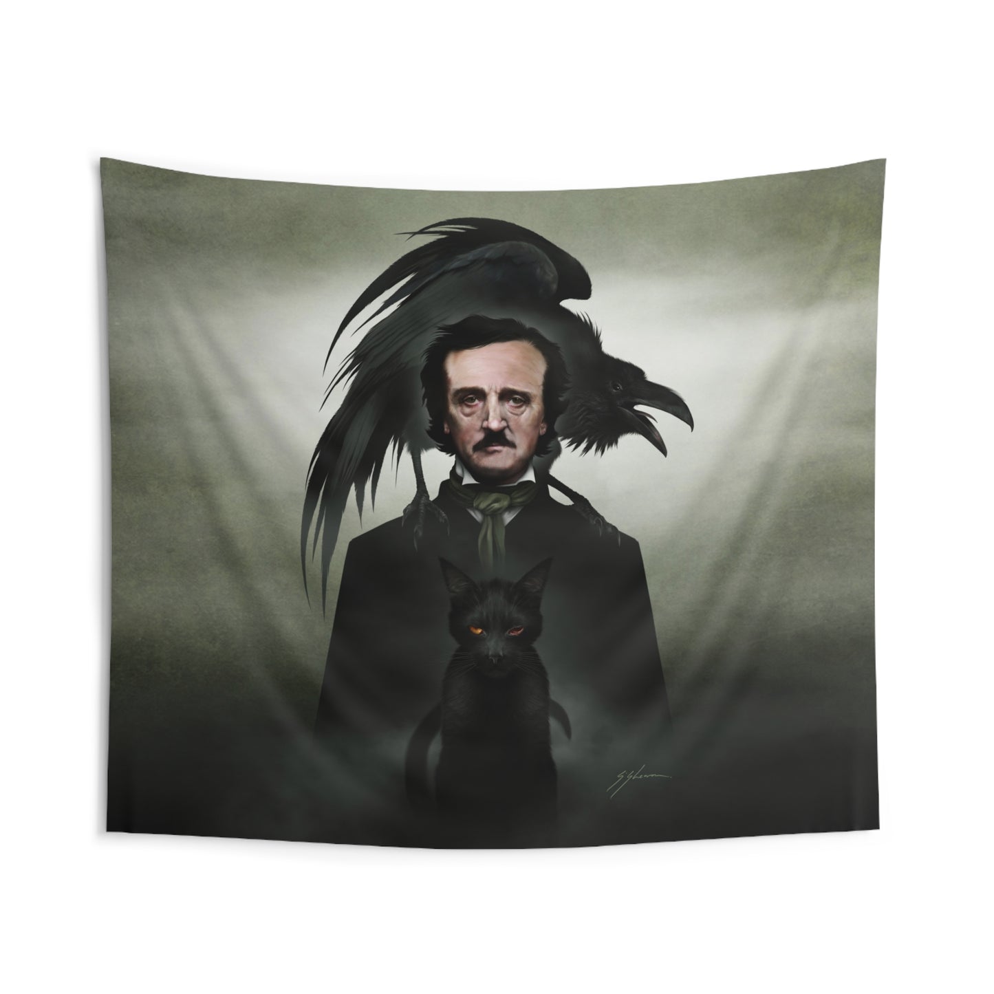 Edgar Allan Poe tapestry — raven and crow art by Mister Sam Shearon, indoor wall hanging