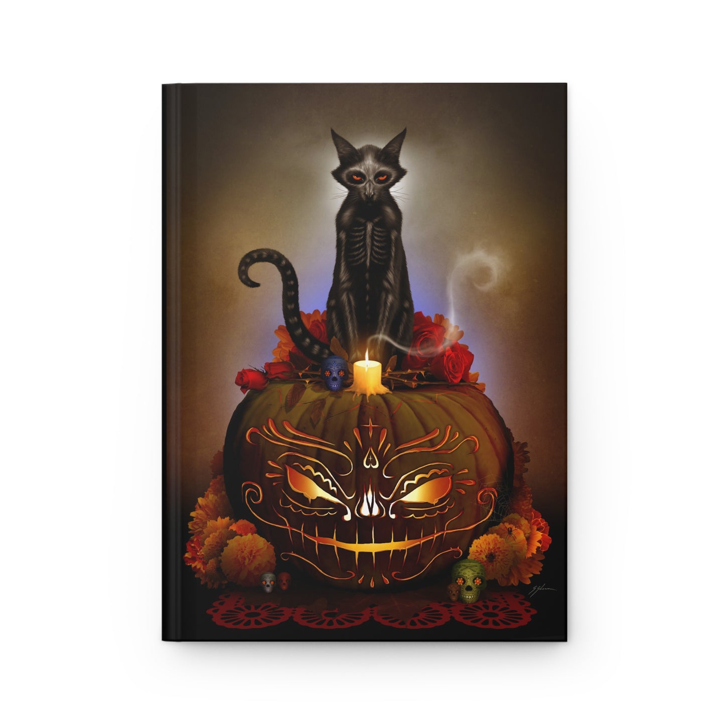Día De Los Meowtos journal spine detail — casewrap binding dark art collectible