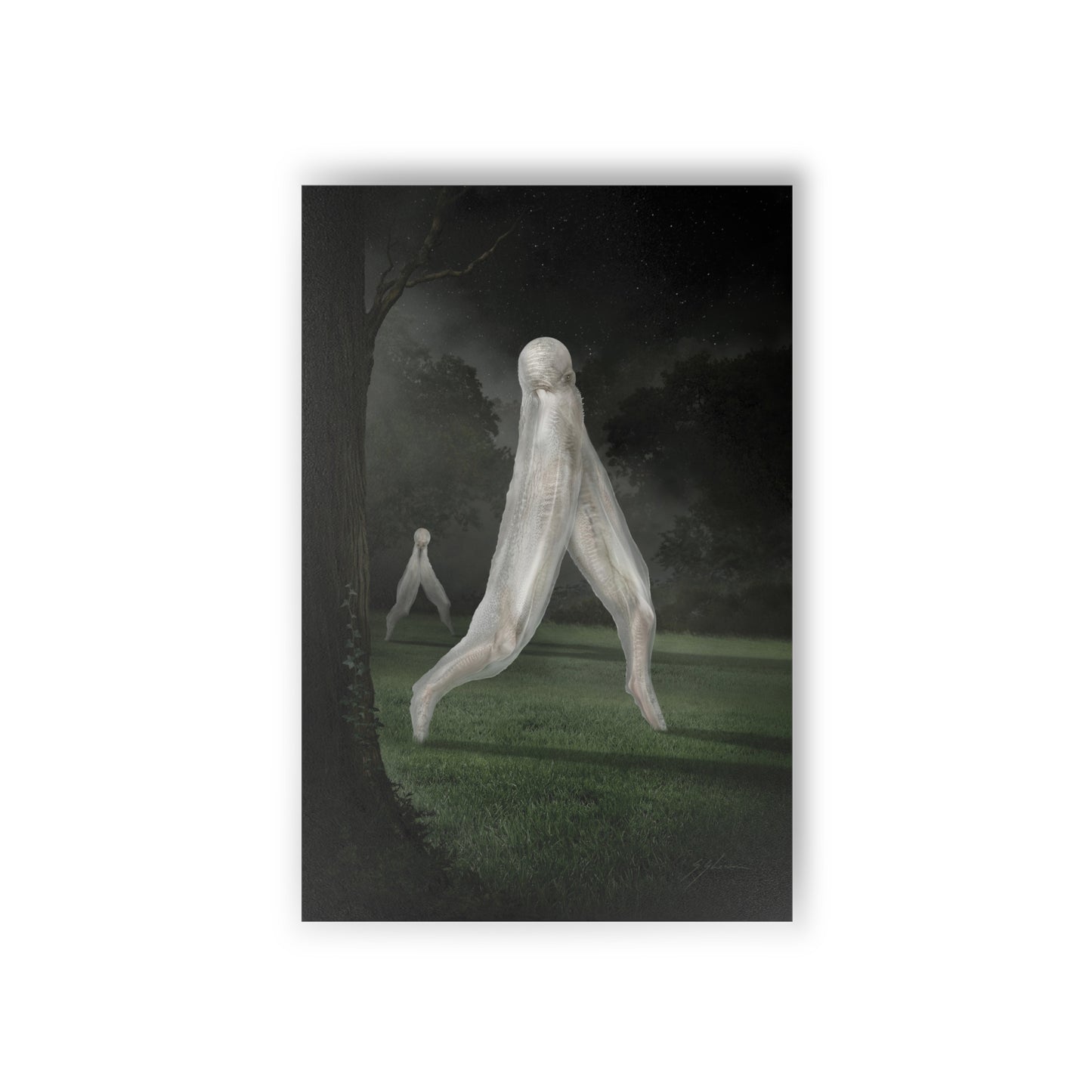 Nightcrawler postcard set by Mister Sam Shearon — dark art, cryptid, creepypasta, paranormal, horror, human-made, non-AI. 