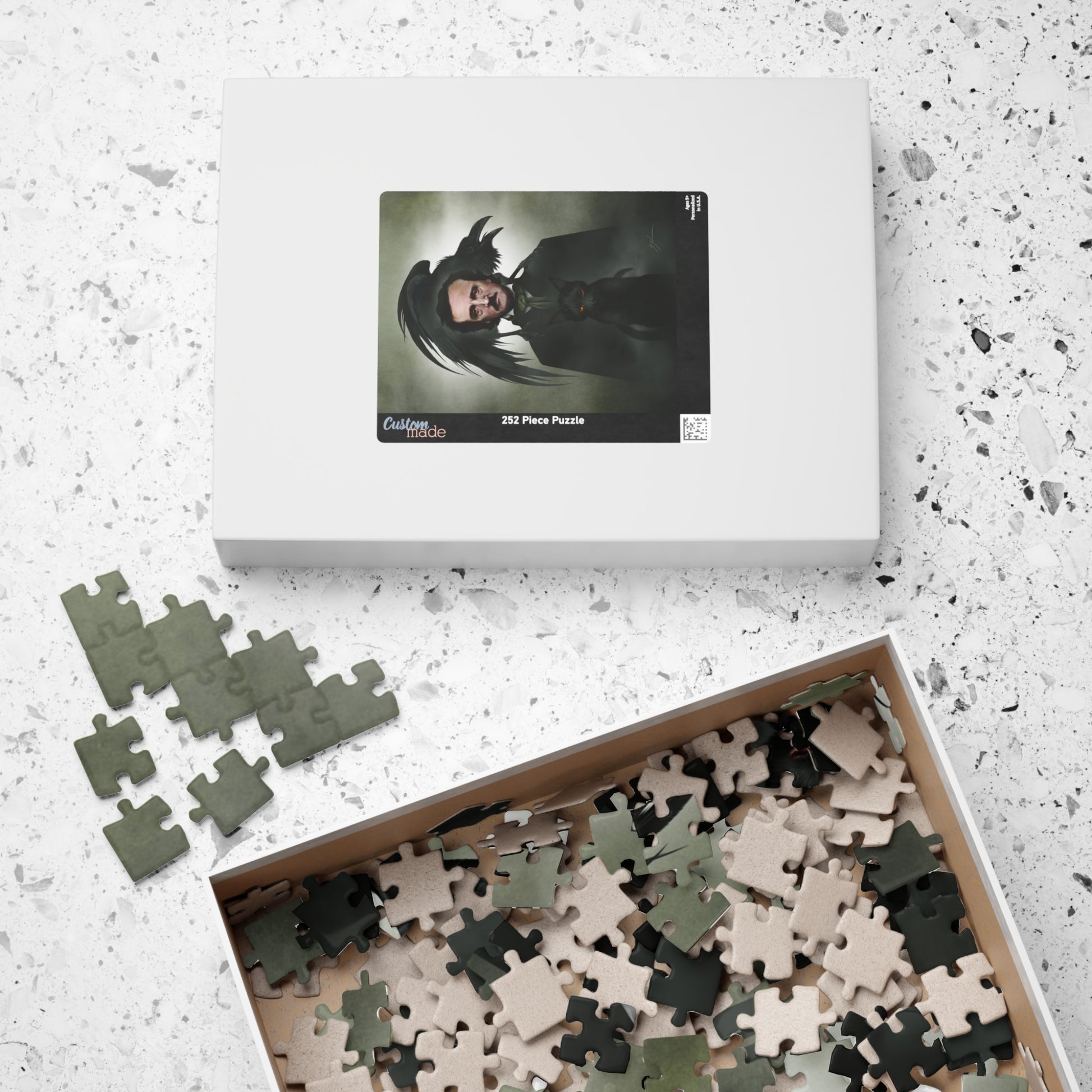 Edgar Allan Poe jigsaw puzzle box — original gothic dark art by Mister Sam Shearon