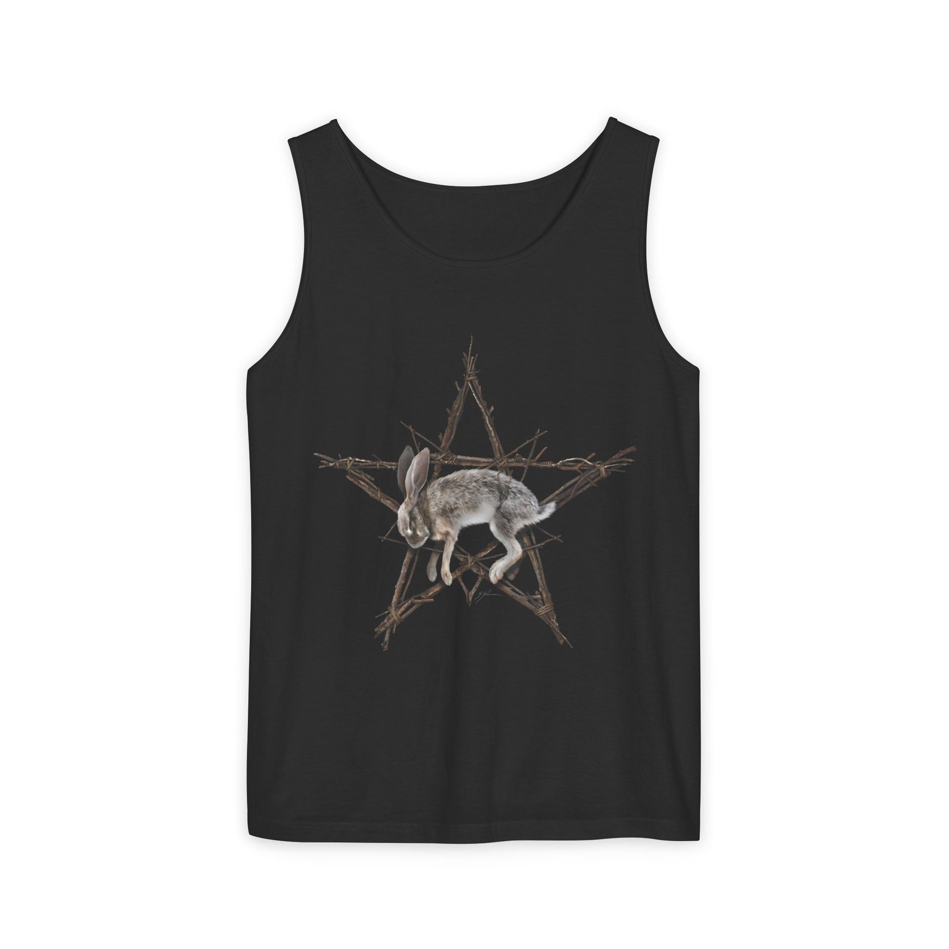Fallen Star unisex garment-dyed tank top — original witchcraft dark art by Mister Sam Shearon