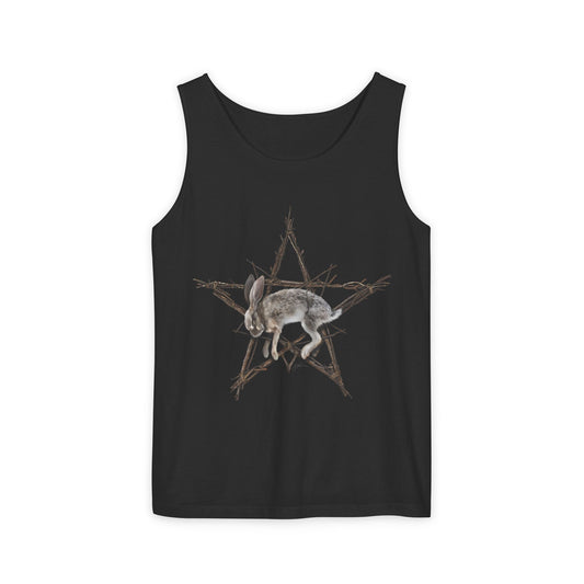Fallen Star unisex garment-dyed tank top — original witchcraft dark art by Mister Sam Shearon