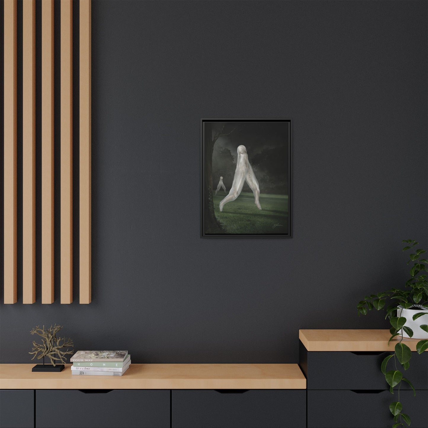 Nightcrawler canvas packaging — framed dark art by Mister Sam Shearon