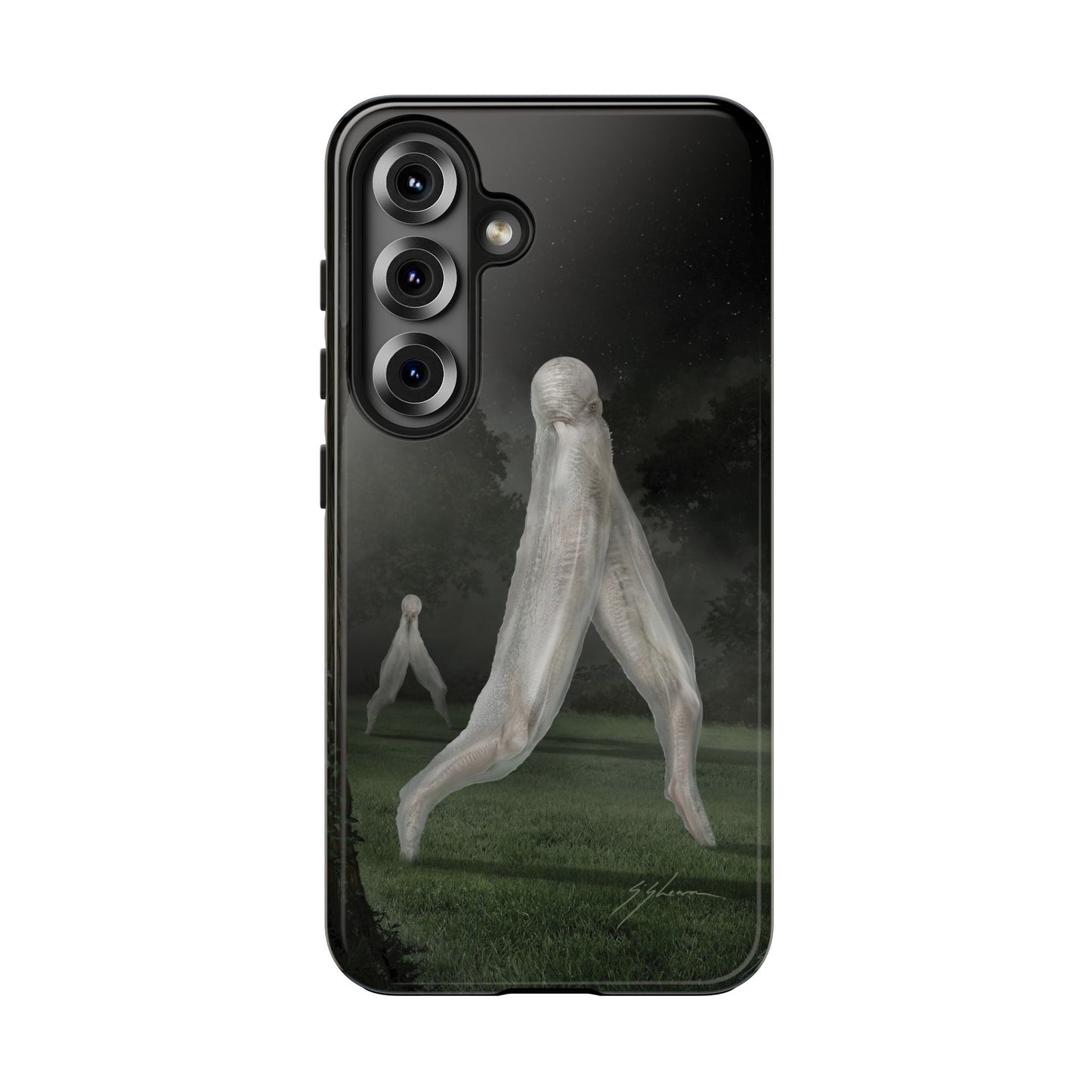 Nightcrawler phone case by Mister Sam Shearon — iPhone, Samsung, dark art, cryptid, creepypasta, paranormal, horror, human-made, non-AI. 