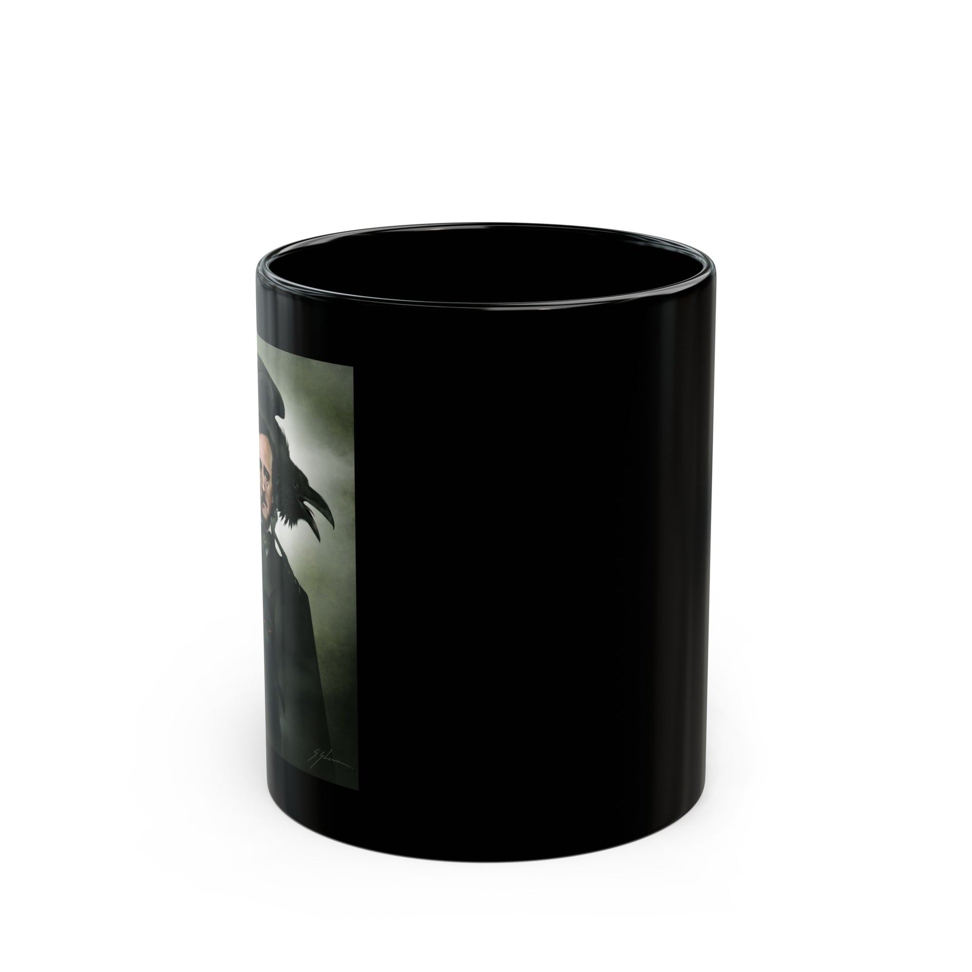 Edgar Allan Poe mug back view — gothic horror dark art by Mister Sam Shearon
