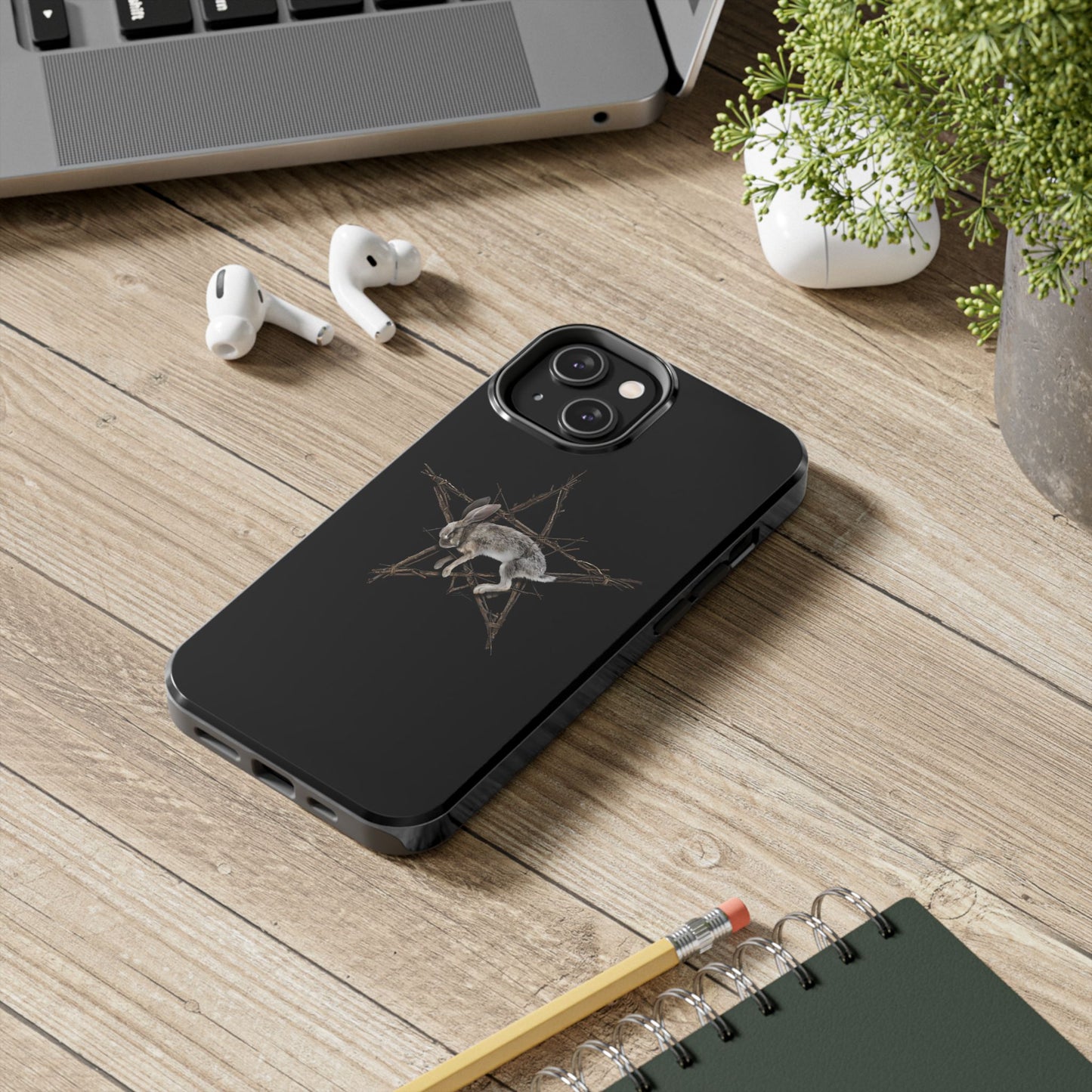 Fallen Star phone case flat lay — gothic art by Mister Sam Shearon