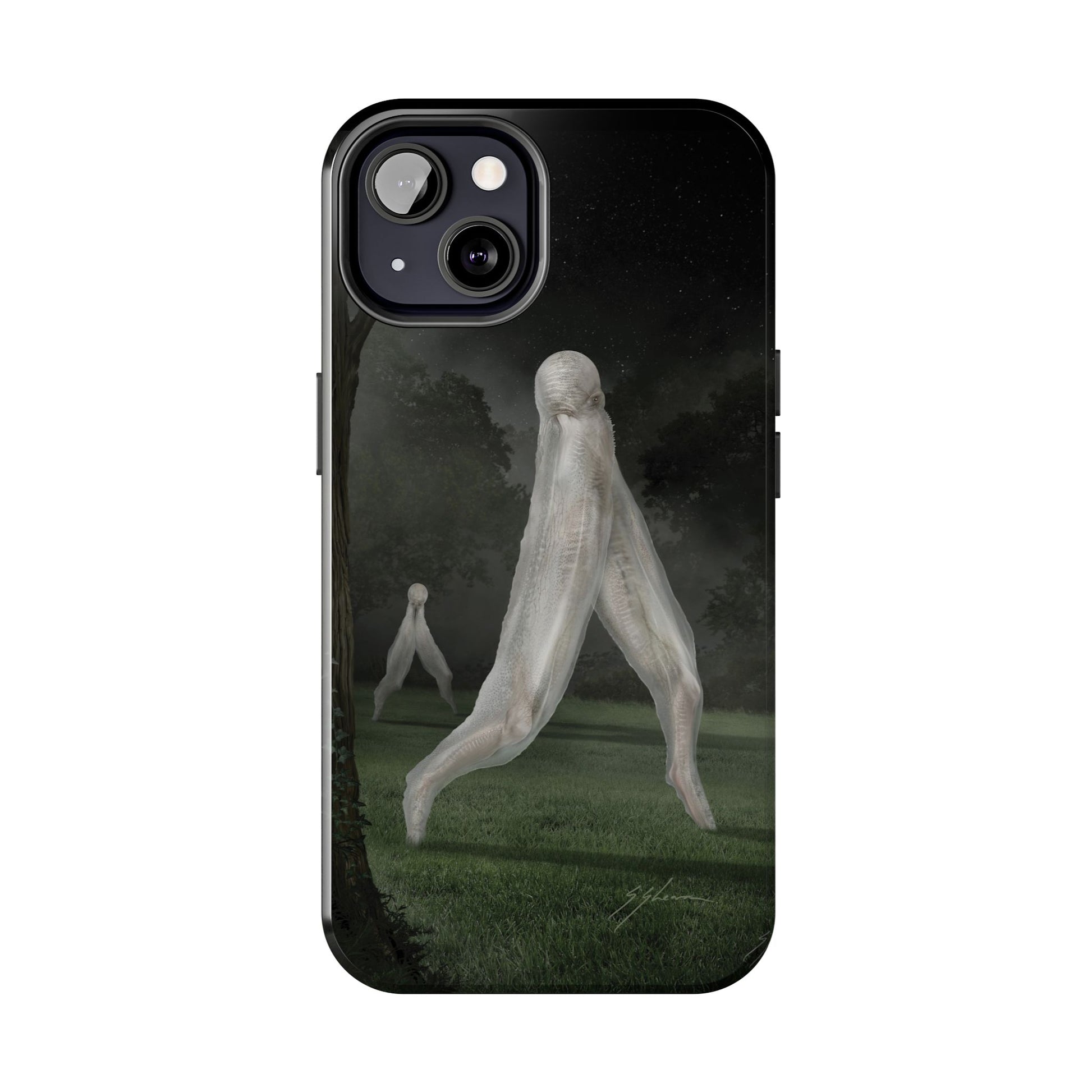 Nightcrawler phone case by Mister Sam Shearon — iPhone, Samsung, dark art, cryptid, creepypasta, paranormal, horror, human-made, non-AI. 