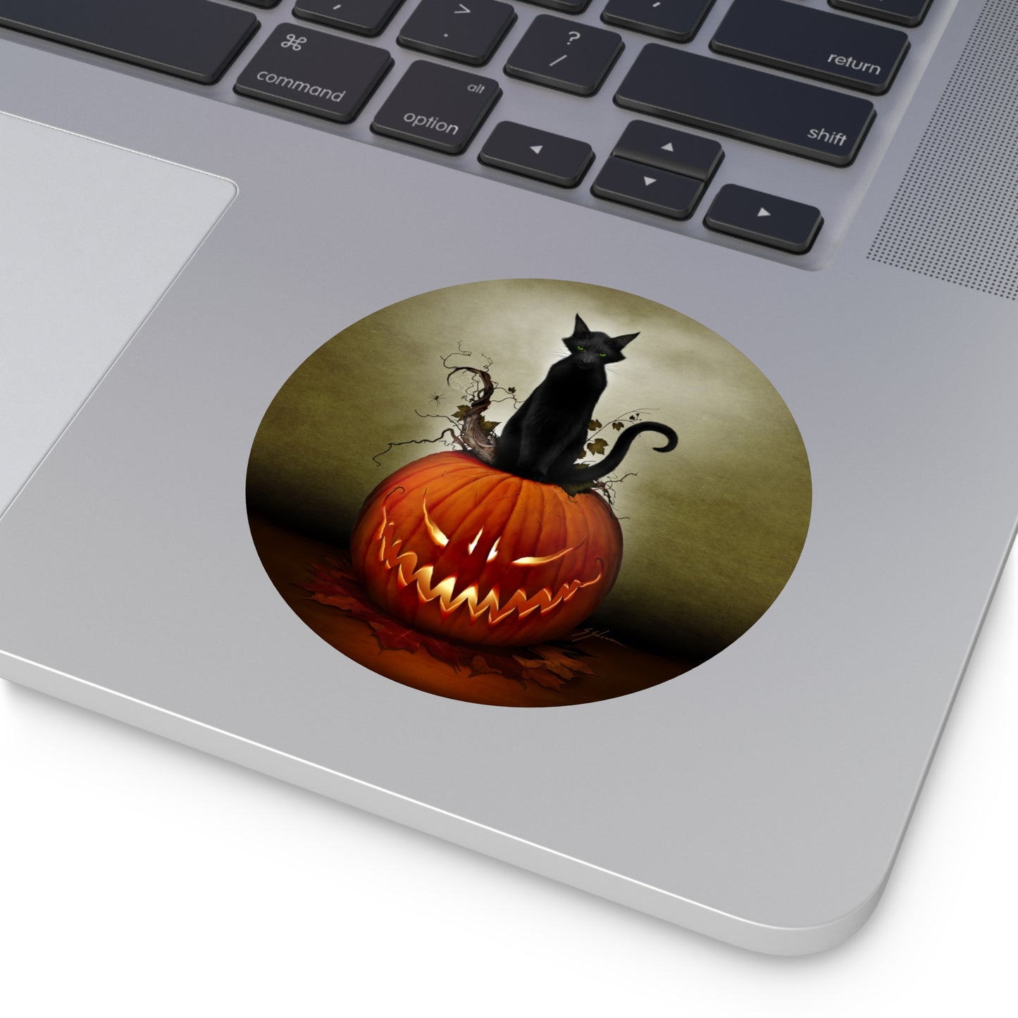 Cat O' Lantern vinyl sticker — black cat on jack-o-lantern design by Mister Sam Shearon