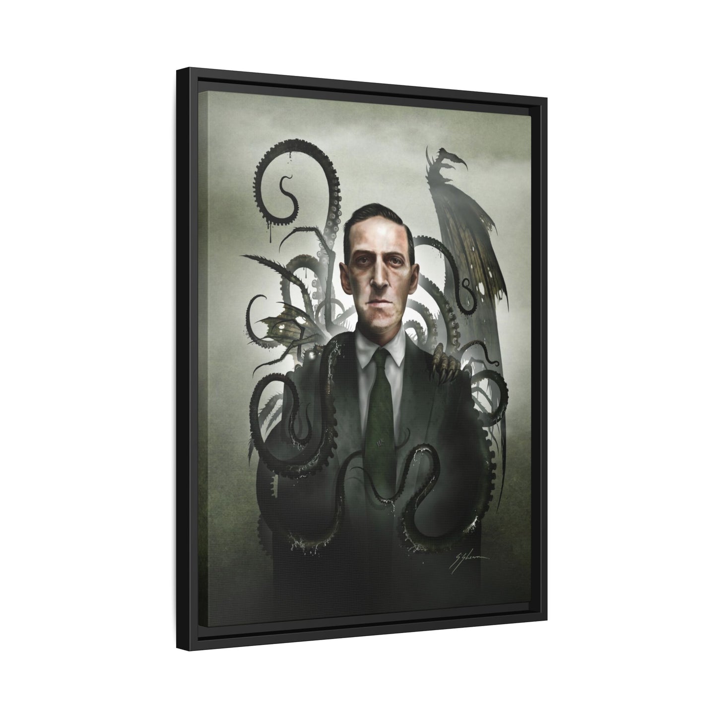 H.P. Lovecraft canvas close-up — original dark art by Mister Sam Shearon