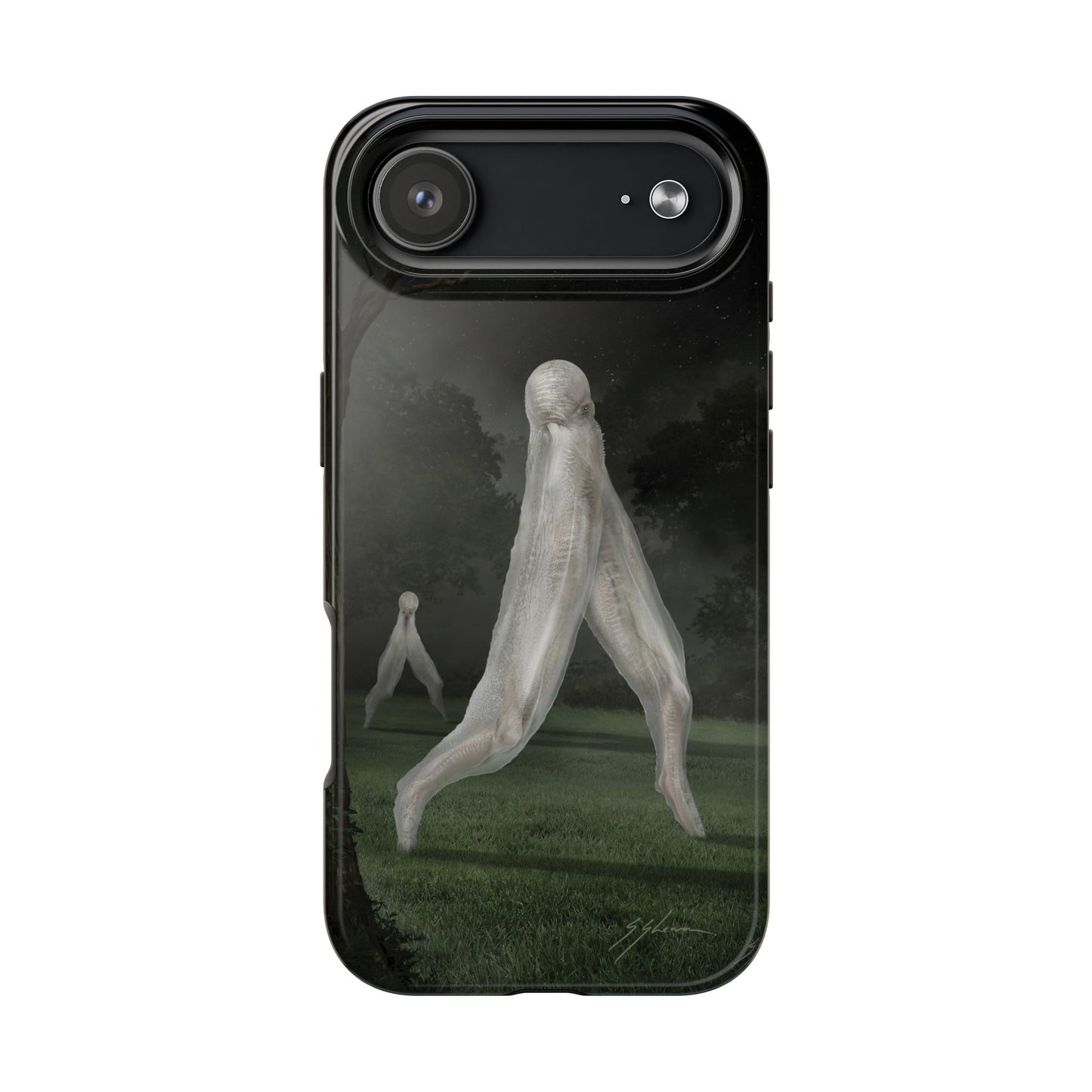 Nightcrawler phone case by Mister Sam Shearon — iPhone, Samsung, dark art, cryptid, creepypasta, paranormal, horror, human-made, non-AI. 