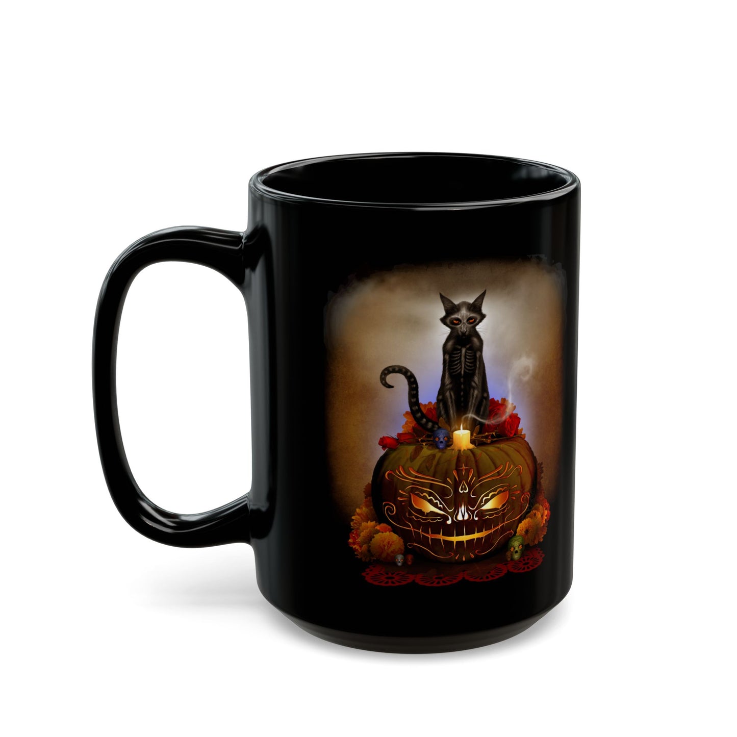 Día De Los Meowtos black mug 15oz — Mister Sam Shearon dark art collectible