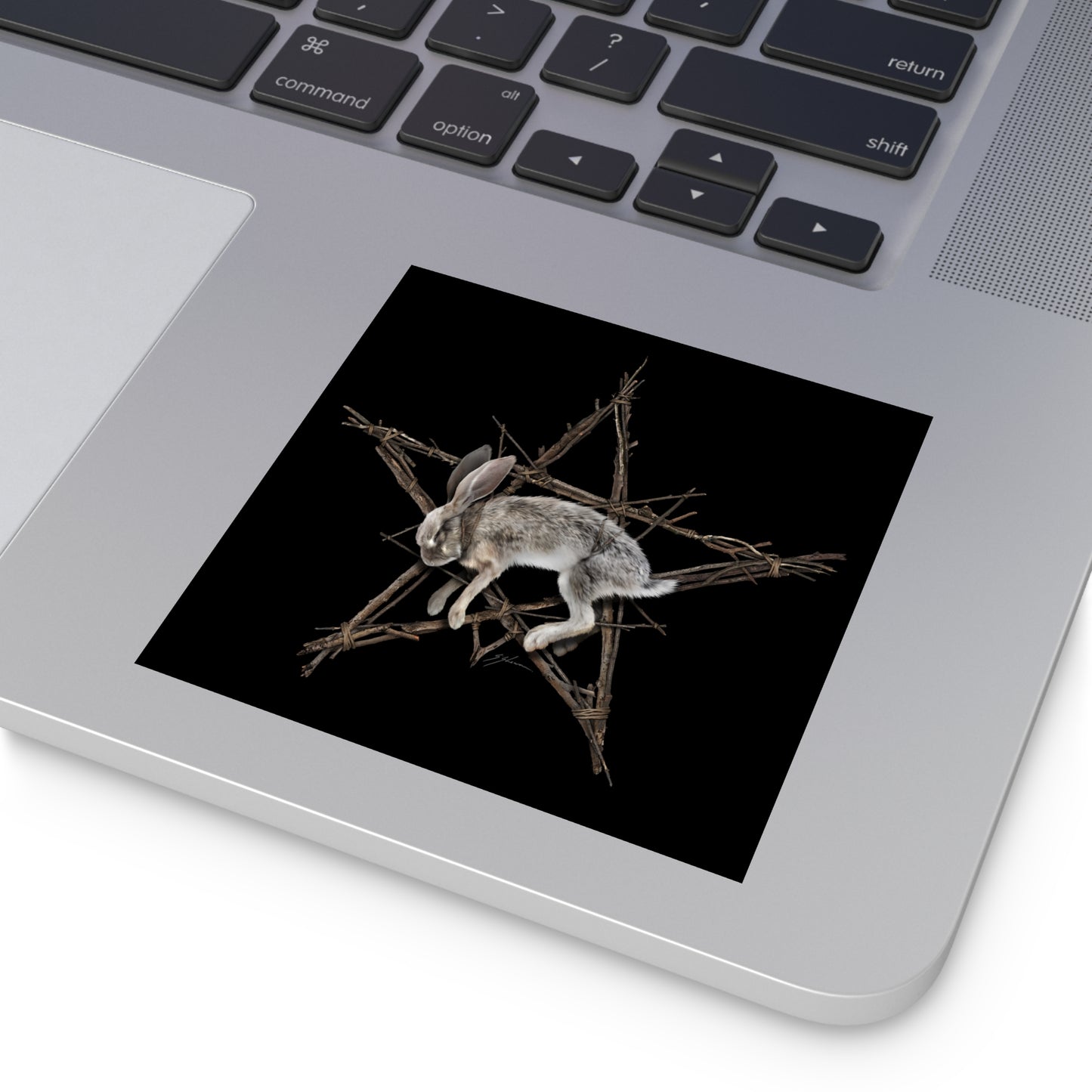 Fallen Star witchcraft sticker — water-resistant scratch-proof vinyl with occult rabbit print