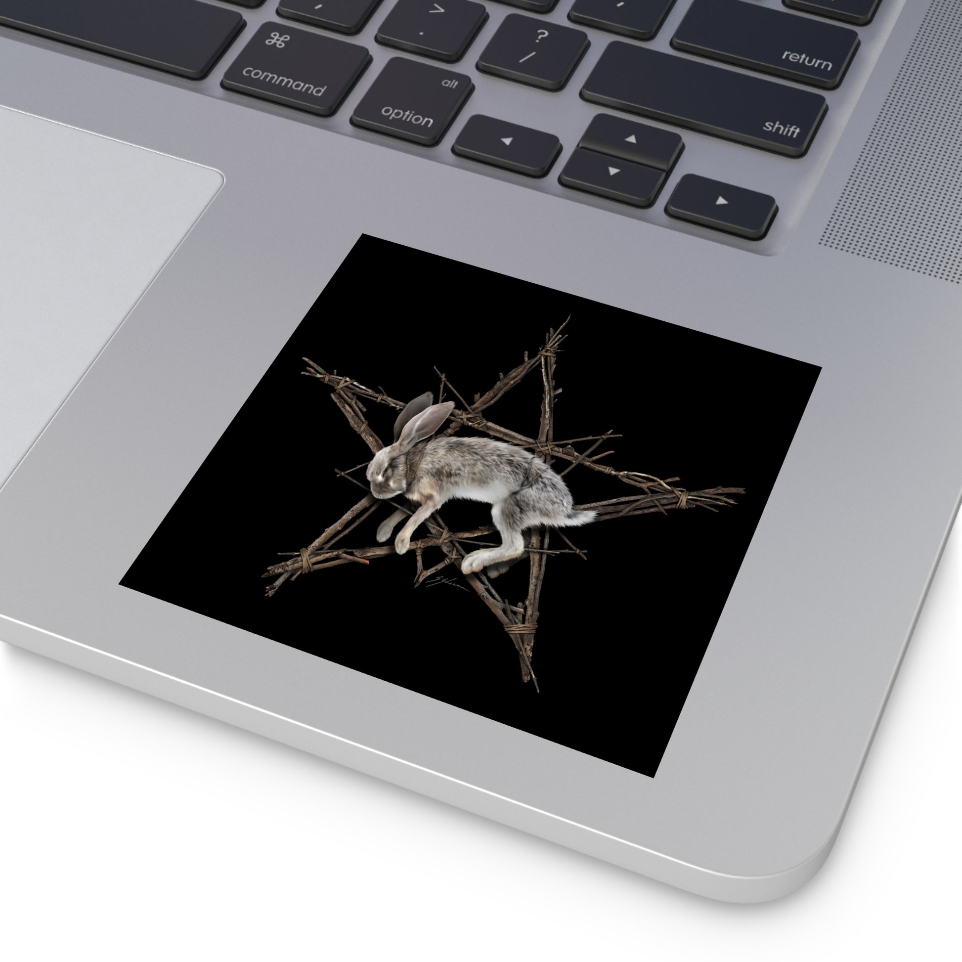 Fallen Star witchcraft sticker — water-resistant scratch-proof vinyl with occult rabbit print