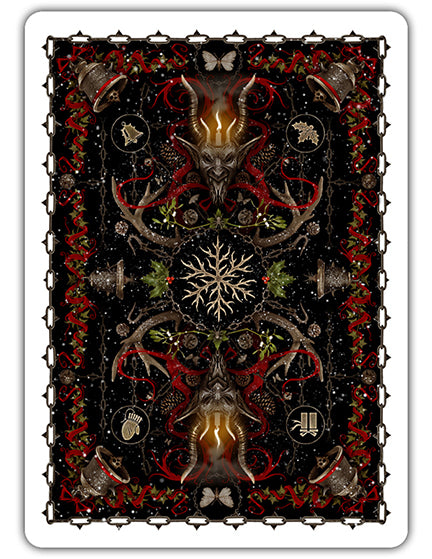 Creepy Christmas playing card back design, dark art by Mister Sam Shearon