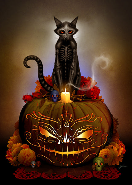 Día De Los Meowtos jigsaw puzzle example — original Day of the Dead dark art by Mister Sam Shearon