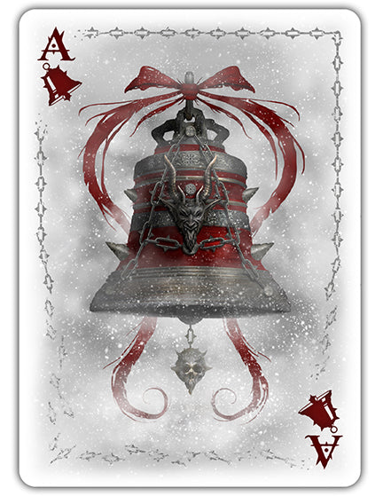 Ace of Bells playing card, Creepy Christmas dark art by Mister Sam Shearon